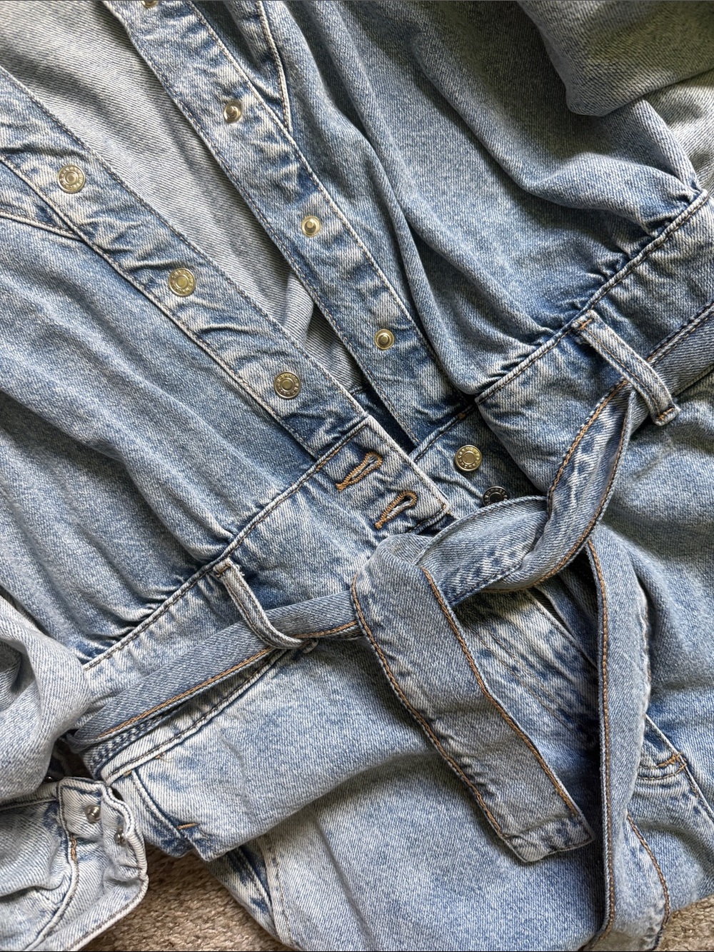 Mango Light Blue Denim Women's Jumpsuit with Tie Belt - Picture 3 of 4